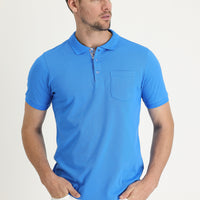 Blue Polo Collar Slim Fit Narrow Cut Cotton T-shirt