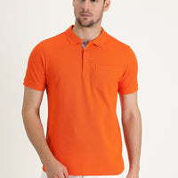 Medium Orange Polo Collar Slim Fit Narrow Cut Cotton T-Shirt