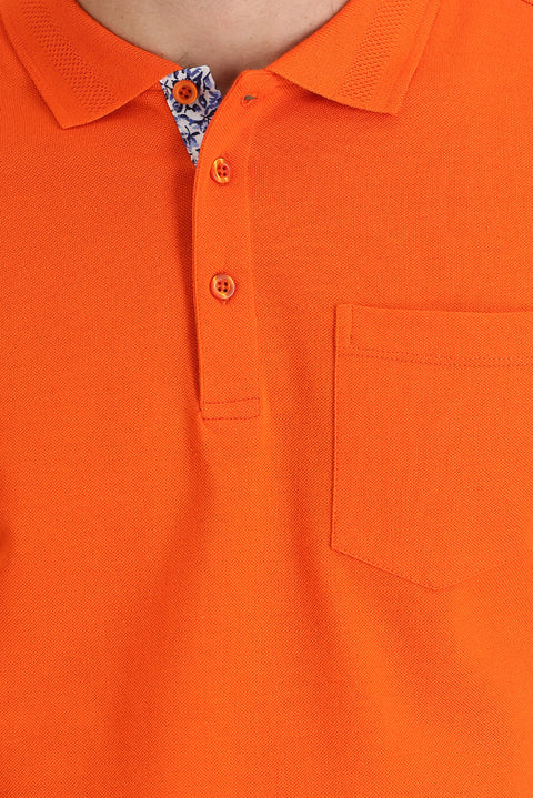Medium Orange Polo Collar Slim Fit Narrow Cut Cotton T-Shirt