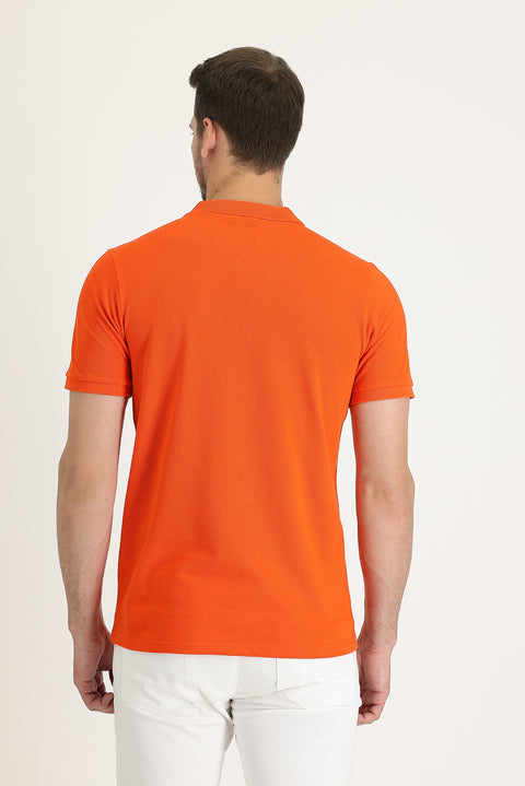 Medium Orange Polo Collar Slim Fit Narrow Cut Cotton T-Shirt