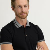 Medium Navy Polo Collar Slim Fit Narrow Cut Cotton T-Shirt