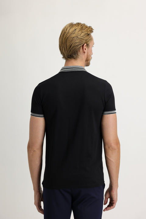 Medium Navy Polo Collar Slim Fit Narrow Cut Cotton T-Shirt