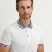 White Polo Collar Slim Fit Narrow Cut Cotton T-shirt