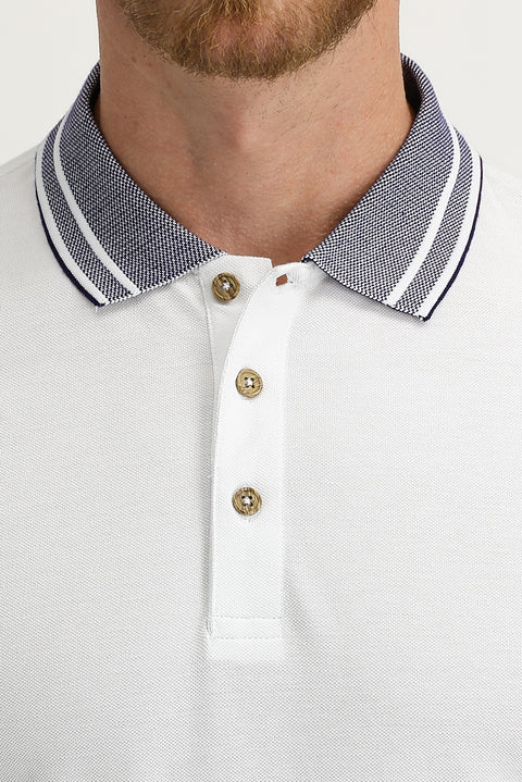 White Polo Collar Slim Fit Narrow Cut Cotton T-shirt