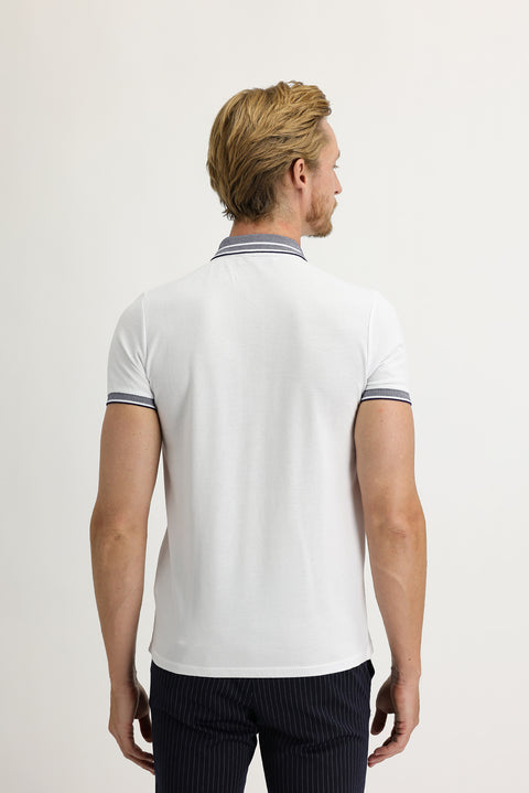 White Polo Collar Slim Fit Narrow Cut Cotton T-shirt
