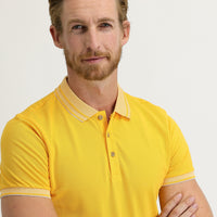 Dark Yellow Polo Collar Slim Fit Narrow Cut Cotton T-Shirt