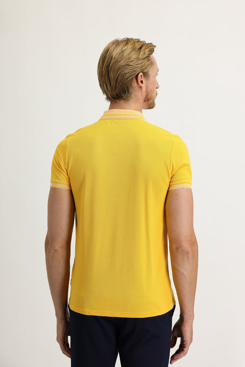 Dark Yellow Polo Collar Slim Fit Narrow Cut Cotton T-Shirt