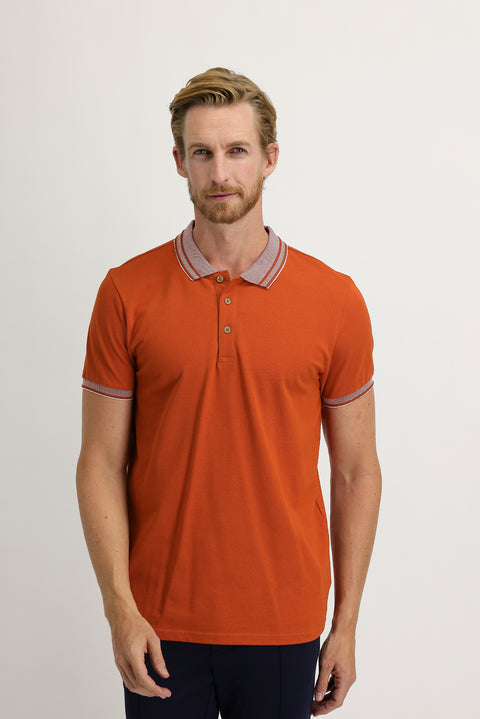 Terracotta Polo Collar Slim Fit Narrow Cut Cotton T-Shirt