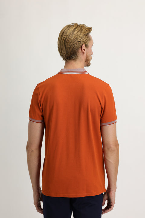 Terracotta Polo Collar Slim Fit Narrow Cut Cotton T-Shirt