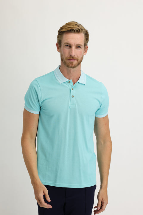 Mint Green Polo Collar Slim Fit Cotton T-Shirt