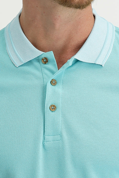 Mint Green Polo Collar Slim Fit Cotton T-Shirt