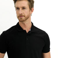 Black Polo Collar Slim Fit Embroidered Cotton T-Shirt