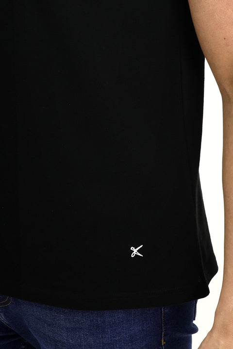Black Polo Collar Slim Fit Embroidered Cotton T-Shirt