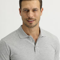 Light Grey Melange Polo Collar Slim Fit Embroidered T-Shirt