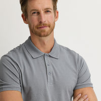 Medium Grey Polo Collar Slim Fit Embroidered Cotton T-Shirt