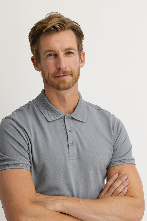 Medium Grey Polo Collar Slim Fit Embroidered Cotton T-Shirt