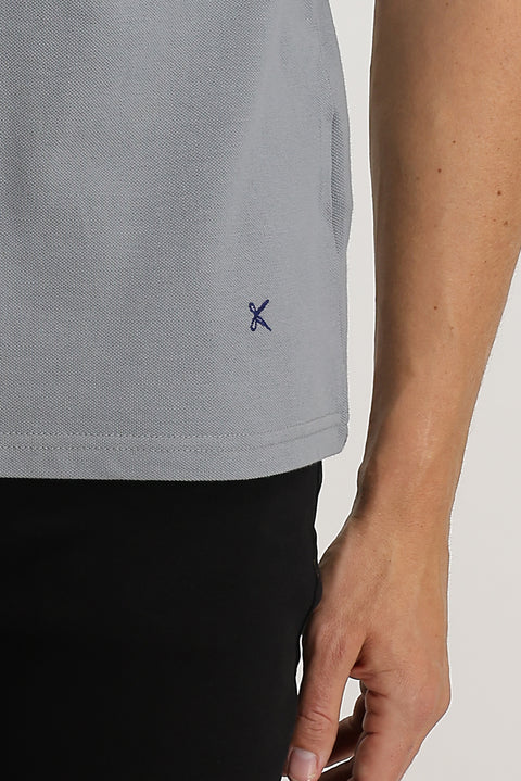 Medium Grey Polo Collar Slim Fit Embroidered Cotton T-Shirt