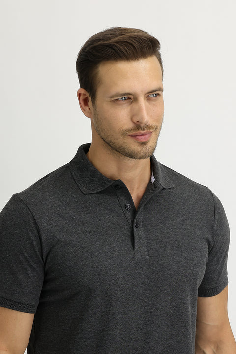 Marengo Polo Yaka Slim Fit Dar Kesim Nakışlı Tişört