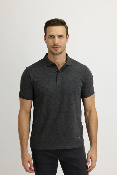 Marengo Polo Yaka Slim Fit Dar Kesim Nakışlı Tişört