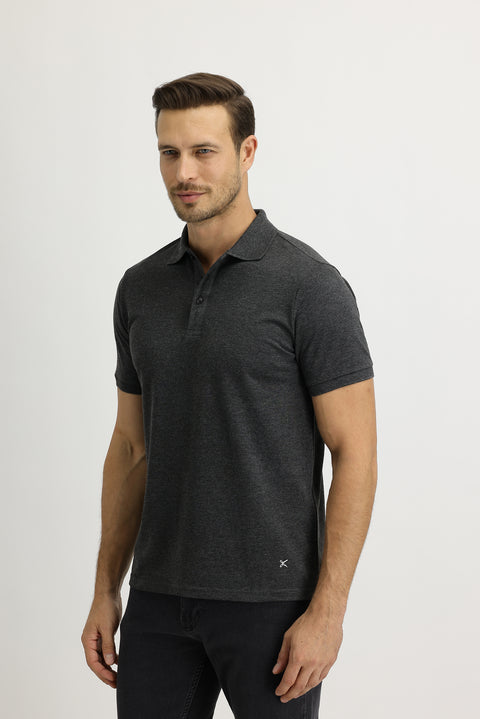 Marengo Polo Yaka Slim Fit Dar Kesim Nakışlı Tişört