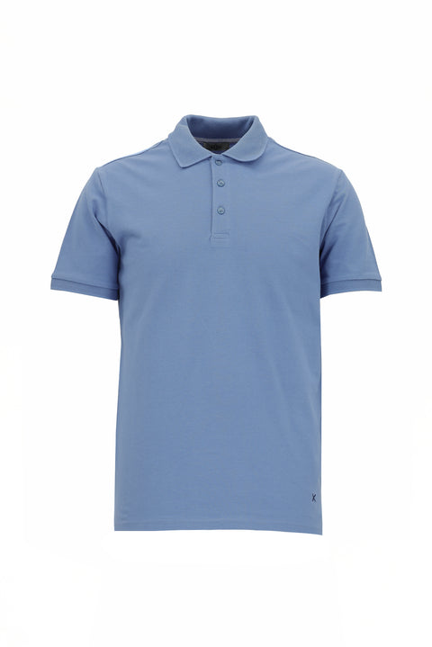 Sky Blue Polo Collar Slim Fit Embroidered Cotton T-Shirt