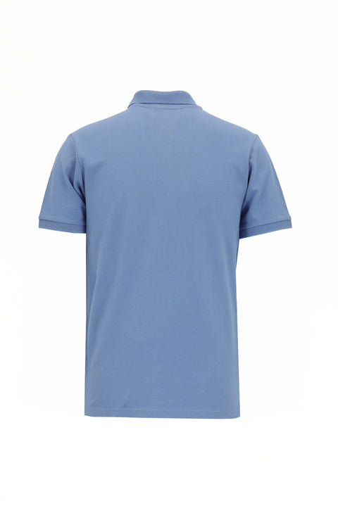 Sky Blue Polo Collar Slim Fit Embroidered Cotton T-Shirt