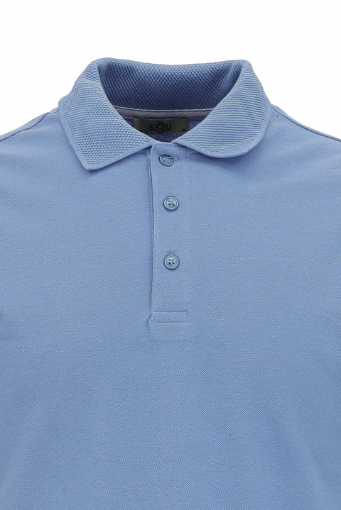Sky Blue Polo Collar Slim Fit Embroidered Cotton T-Shirt