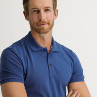 Dark Indigo Polo Collar Slim Fit Embroidered Cotton T-Shirt