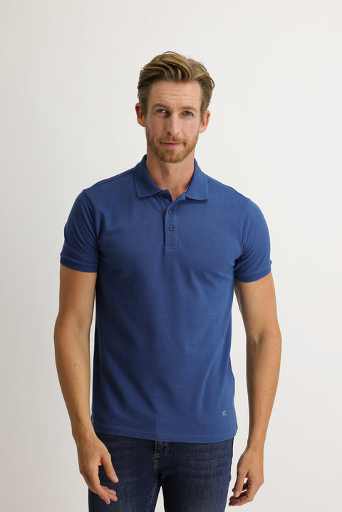 Dark Indigo Polo Collar Slim Fit Embroidered Cotton T-Shirt