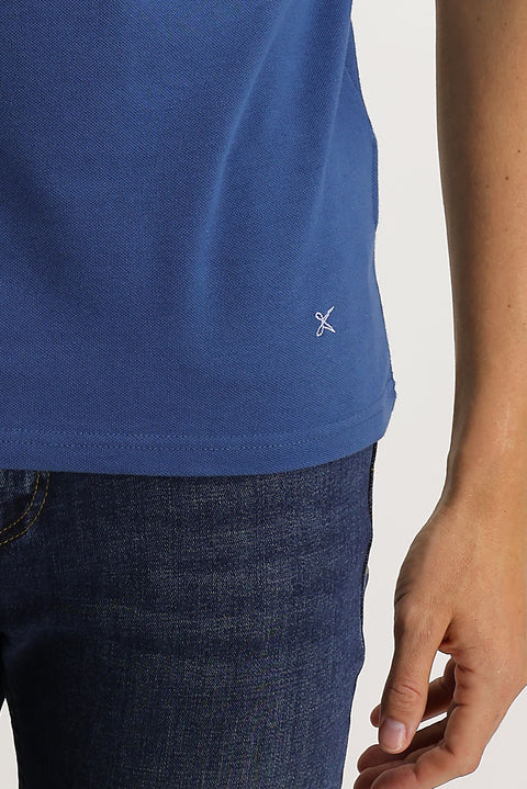 Dark Indigo Polo Collar Slim Fit Embroidered Cotton T-Shirt