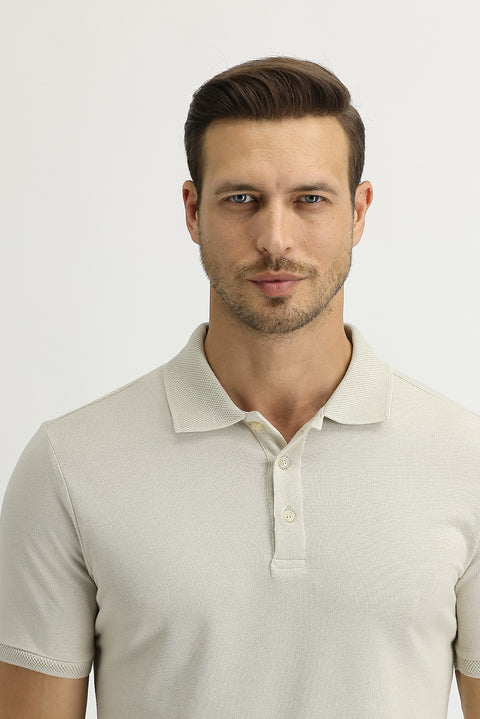 Stone Embroidered Cotton T-Shirt with Polo Collar and Slim Fit