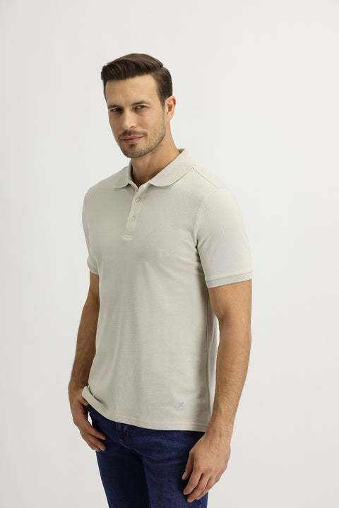 Stone Embroidered Cotton T-Shirt with Polo Collar and Slim Fit