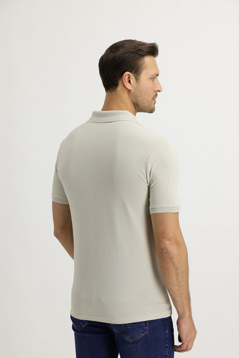 Stone Embroidered Cotton T-Shirt with Polo Collar and Slim Fit