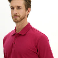 Cherry Red Polo Collar Slim Fit Narrow Cut Embroidered Cotton T-shirt