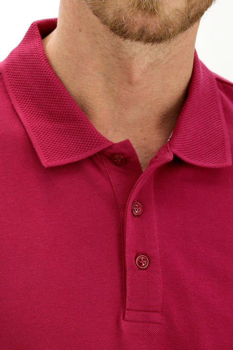 Cherry Red Polo Collar Slim Fit Narrow Cut Embroidered Cotton T-shirt