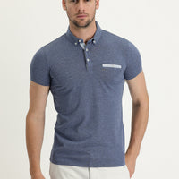 Indigo Polo Collar Slim Fit Narrow Cut Cotton T-shirt
