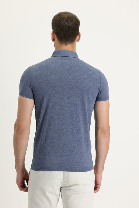 Indigo Polo Collar Slim Fit Narrow Cut Cotton T-shirt