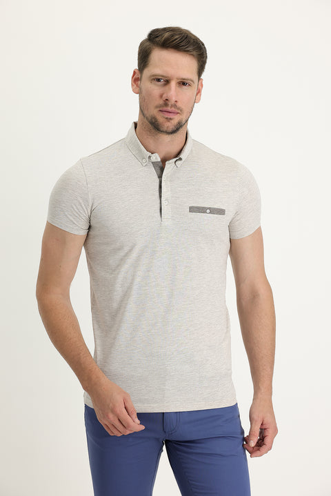 Light Brown Polo Collar Slim Fit T-shirt