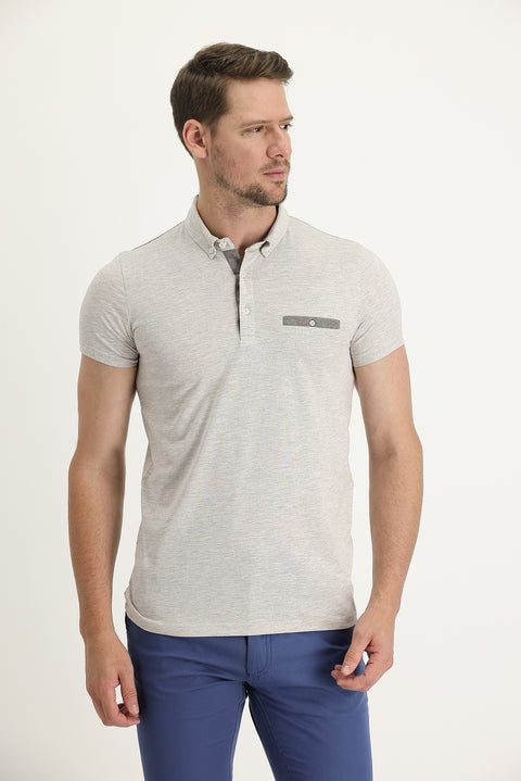 Light Brown Polo Collar Slim Fit T-shirt
