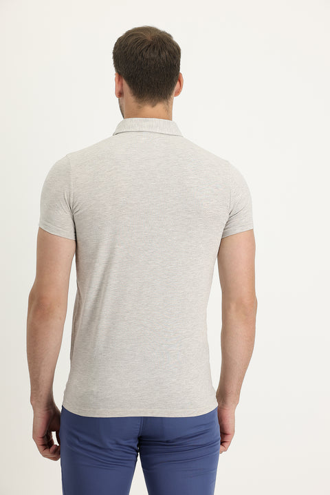 Light Brown Polo Collar Slim Fit T-shirt