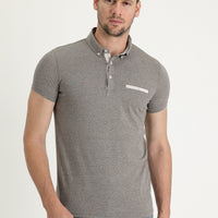 Dark Brown Polo Neck Slim Fit Cotton T-Shirt