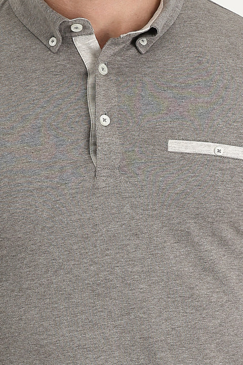 Dark Brown Polo Neck Slim Fit Cotton T-Shirt