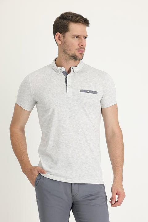 Cream Polo Collar Slim Fit T-shirt