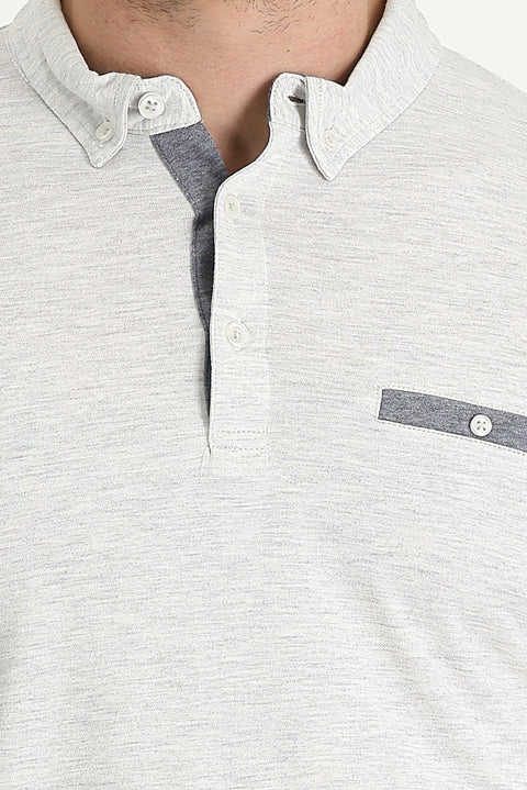 Cream Polo Collar Slim Fit T-shirt