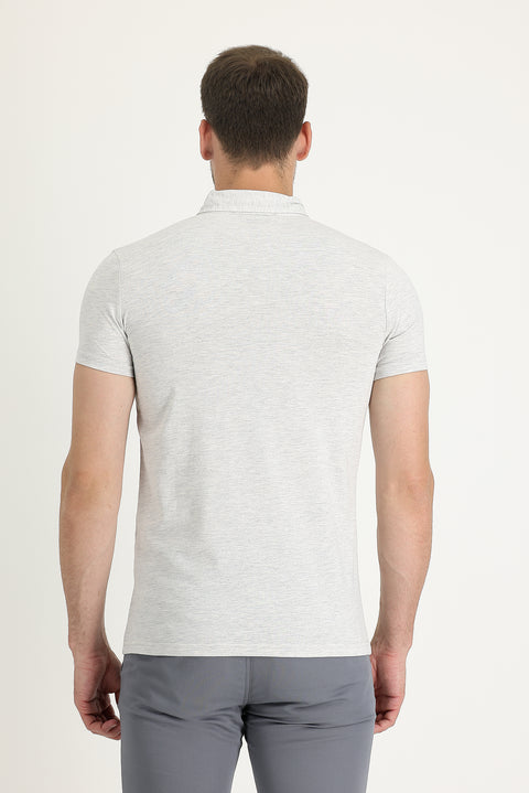 Cream Polo Collar Slim Fit T-shirt