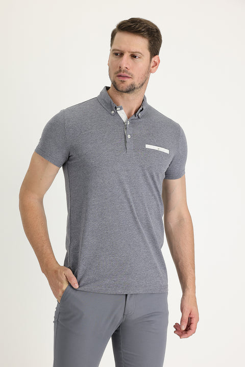 Medium Anthracite Polo Collar Slim Fit T-Shirt