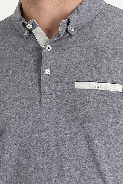 Medium Anthracite Polo Collar Slim Fit T-Shirt