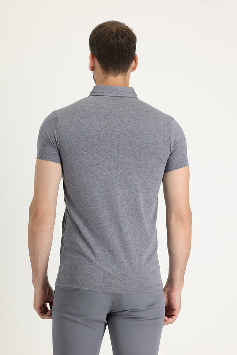 Medium Anthracite Polo Collar Slim Fit T-Shirt