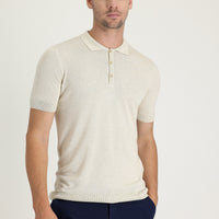 Off-white Polo Collar Slim Fit Linen T-shirt