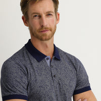 Medium Navy Polo Collar Slim Fit Patterned T-shirt